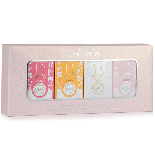 Lattafa Yara Collection gift set of four 5ml Eau de Parfum miniatures — Yara, Moi, Tous, Candy